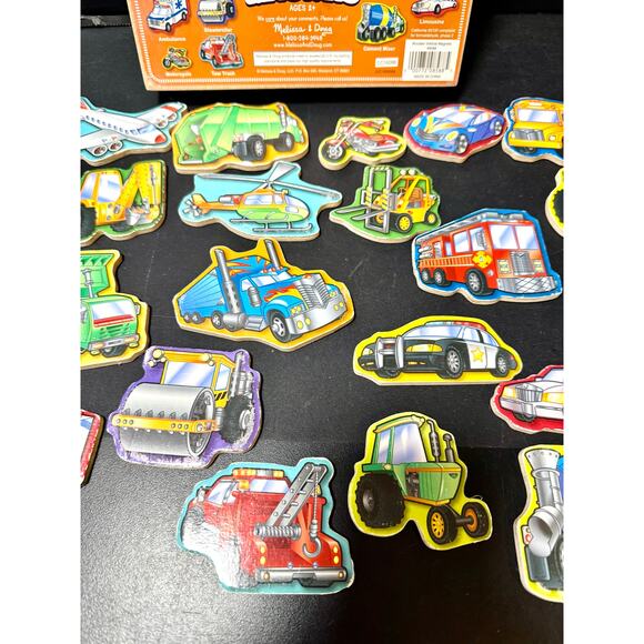 Melissa and Doug 20 Vehicles Cars Wooden Magnets Set Toy in box - Picture 4 of 5
